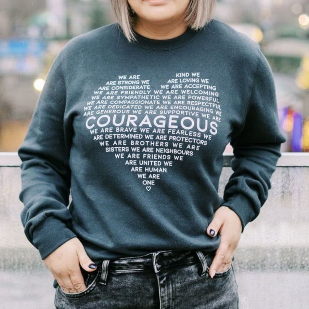 Reign + Glory Charcoal Courageous Crewneck Sweater size S